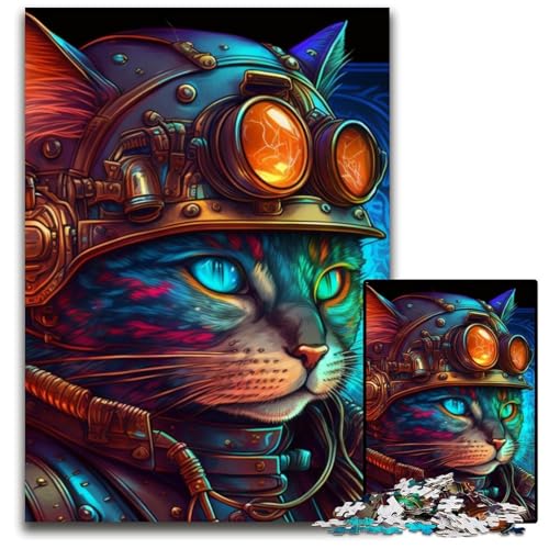 Steampunk-Katze, 1000-teiliges Puzzle für Erwachsene, Kartonpuzzle für Erwachsene, pädagogisches Denkspiel, künstlerische Heim- und Bürodekoration, ab 14 Jahren, 26x38cm/10,23x14,96 Zoll von LiJianXXE
