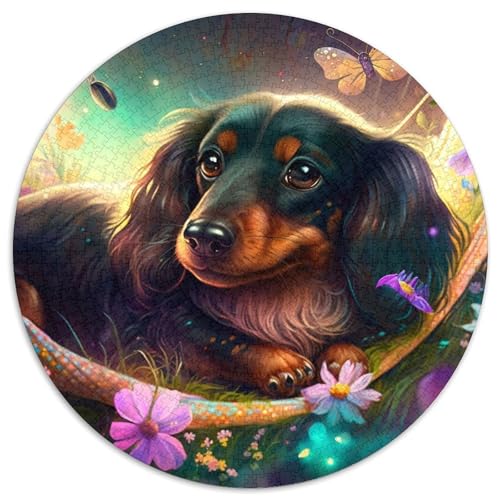 Wunderschönes Dackel-Puzzle mit 1000 Teilen für Erwachsene, runde Puzzles mit 1000 Teilen für Erwachsene, anspruchsvolles DIY-Denkspiel für Teenager, 67,5 x 67,5 cm Wunderschönes Dackel-Puzzle mit 1000 Teilen für Erwachsene, runde Puzzles mit 1000 Teilen für Erwachsene, anspruchsvolles DIY-Denkspiel für Teenager, 67,5 x 67,5 cm von LiJianXXE
