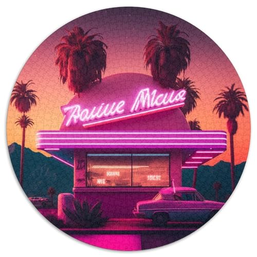 1000-teiliges Neon-Retro-Landschaftspuzzle für Erwachsene, 1000-teiliges rundes Puzzle, kreatives Spiel für Familien und Heimdekorationen, perfektes Weihnachtsgeschenk für Teenager, 67,5 x 67,5 cm von LiJianXXL