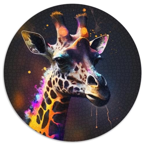 1000-teiliges Puzzle, Fantasie-Giraffe, 1000-teiliges rundes Puzzle für Erwachsene, Weihnachten, Halloween, Ostern, Neujahr, 67,5 x 67,5 cm von LiJianXXL