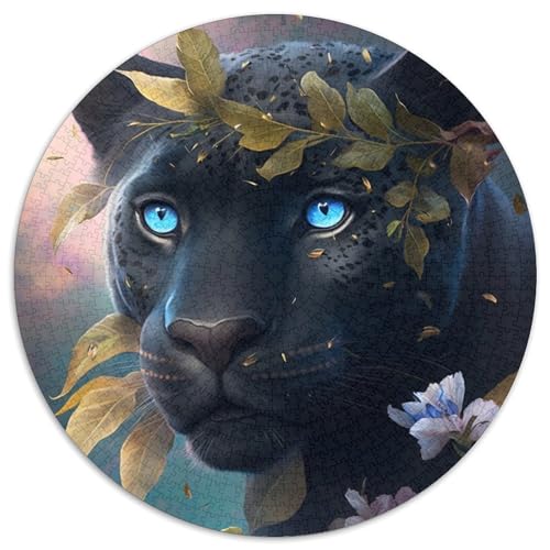 1000-teiliges Puzzle, Fantasy-Leopard, 1000-teiliges rundes Puzzle für Erwachsene, Weihnachten, Halloween, Ostern, Neujahr, 67,5 x 67,5 cm von LiJianXXL