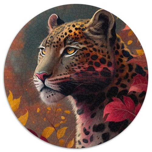 1000-teiliges Puzzle, Fantasy-Leopard, 1000-teiliges rundes Puzzle für Erwachsene, Weihnachten, Halloween, Ostern, Neujahr, 67,5 x 67,5 cm von LiJianXXL