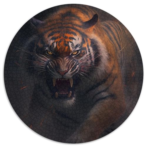 1000-teiliges Puzzle, Fantasy-Tiger, 1000-teiliges rundes Puzzle für Erwachsene, Weihnachten, Halloween, Ostern, Neujahr, 67,5 x 67,5 cm von LiJianXXL