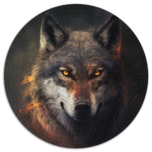 1000-teiliges Puzzle, Fantasy-Wolf, 1000-teiliges rundes Puzzle für Erwachsene, Weihnachten, Halloween, Ostern, Neujahr, 67,5 x 67,5 cm von LiJianXXL