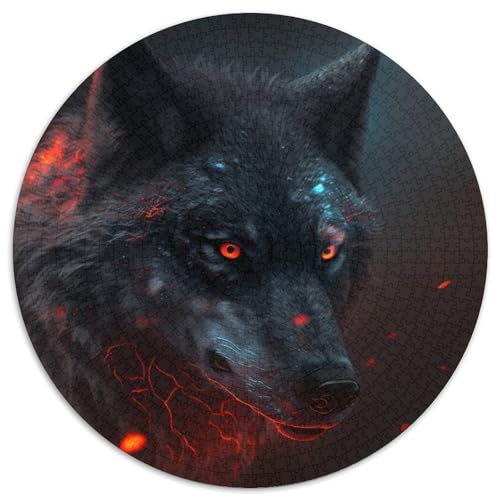 1000-teiliges Puzzle, Fantasy-Wolf, 1000-teiliges rundes Puzzle für Erwachsene, Weihnachten, Halloween, Ostern, Neujahr, 67,5 x 67,5 cm von LiJianXXL