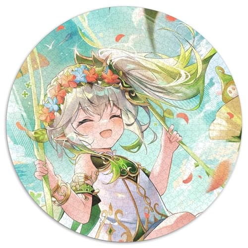 1000-teiliges Puzzle, Genshin Impact, 1000-teiliges rundes Puzzle für Erwachsene, Weihnachten, Halloween, Ostern, Neujahr, 67,5 x 67,5 cm von LiJianXXL