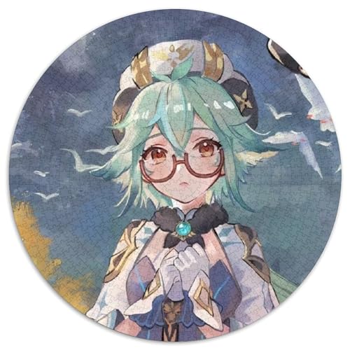 1000-teiliges Puzzle, Genshin Impact, 1000-teiliges rundes Puzzle für Erwachsene, Weihnachten, Halloween, Ostern, Neujahr, 67,5 x 67,5 cm von LiJianXXL