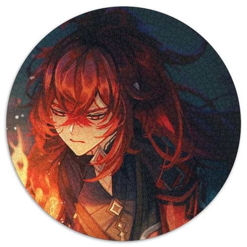 1000-teiliges Puzzle, Genshin Impact Diluc, 1000-teiliges rundes Puzzle für Erwachsene, Weihnachten, Halloween, Ostern, Neujahr, 67,5 x 67,5 cm von LiJianXXL