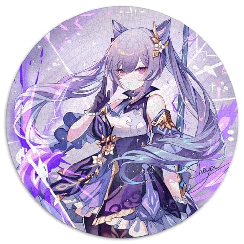 1000-teiliges Puzzle, Genshin Impact Keqing, 1000-teiliges rundes Puzzle für Erwachsene, Weihnachten, Halloween, Ostern, Neujahr, 67,5 x 67,5 cm von LiJianXXL