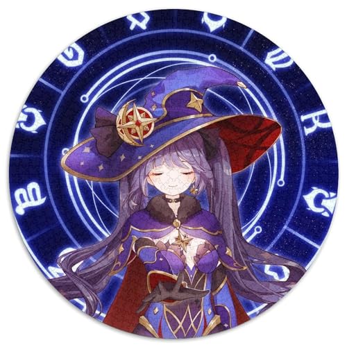 1000-teiliges Puzzle, Genshin Impact Mona, 1000-teiliges rundes Puzzle für Erwachsene, Weihnachten, Halloween, Ostern, Neujahr, 67,5 x 67,5 cm von LiJianXXL