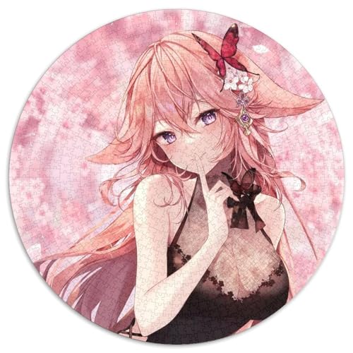 1000-teiliges Puzzle, Genshin Impact Yae Miko, 1000-teiliges rundes Puzzle für Erwachsene, Weihnachten, Halloween, Ostern, Neujahr, 67,5 x 67,5 cm von LiJianXXL