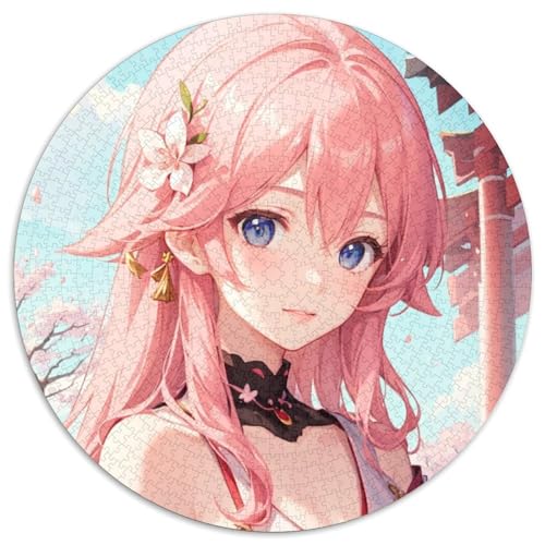 1000-teiliges Puzzle, Genshin Impact Yae Miko, 1000-teiliges rundes Puzzle für Erwachsene, Weihnachten, Halloween, Ostern, Neujahr, 67,5 x 67,5 cm von LiJianXXL