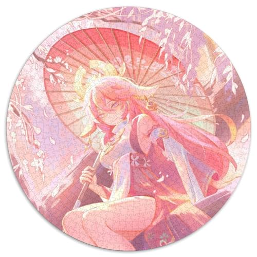 1000-teiliges Puzzle, Genshin Impact Yae Miko, 1000-teiliges rundes Puzzle für Erwachsene, Weihnachten, Halloween, Ostern, Neujahr, 67,5 x 67,5 cm von LiJianXXL