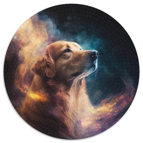 1000-teiliges Puzzle, Golden Retriever-Nebel, 1000-teiliges rundes Puzzle für Erwachsene, Weihnachten, Halloween, Ostern, Neujahr, 67,5 x 67,5 cm von LiJianXXL
