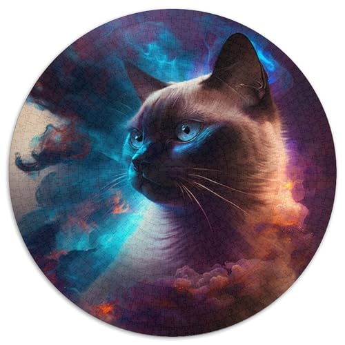 1000-teiliges Puzzle, Siamkatzennebel, 1000-teiliges rundes Puzzle für Erwachsene, Weihnachten, Halloween, Ostern, Neujahr, 67,5 x 67,5 cm von LiJianXXL