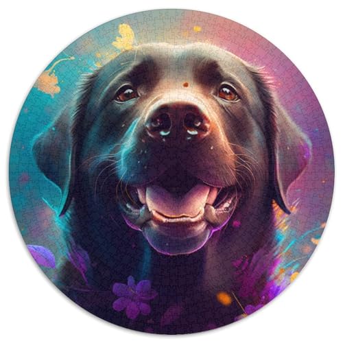1000-teiliges Puzzle, farbenfroher Kunst-Labrador, 1000-teiliges rundes Puzzle für Erwachsene, Weihnachten, Halloween, Ostern, Neujahr, 67,5 x 67,5 cm von LiJianXXL