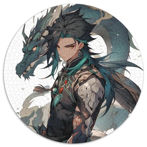 1000-teiliges Puzzle Genshin Impact, rund, 1000 Teile, für Erwachsene, interaktives Familienspiel, Denksportaufgabe, Lernspielzeug, 67,5 x 67,5 cm von LiJianXXL