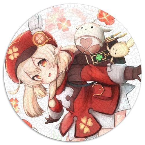 1000-teiliges Puzzle Genshin Impact Klee, rundes Puzzle 1000 Teile für Erwachsene, interaktives Familienspiel, Denksportaufgabe, Lernspielzeug, 67,5 x 67,5 cm von LiJianXXL