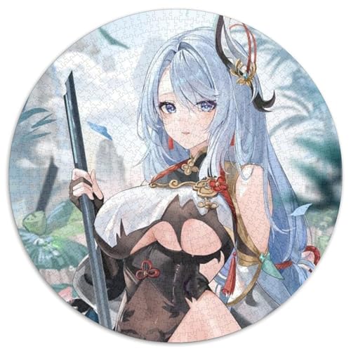 1000-teiliges Puzzle Genshin Impact Shenhe, 1000-teiliges rundes Puzzle für Erwachsene, Weihnachten, Halloween, Ostern, Neujahr, 67,5 x 67,5 cm von LiJianXXL