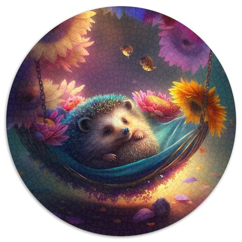 1000-teiliges Puzzle mit einem schönen Igel, 1000-teiliges rundes Puzzle, perfekt für Familienspaß zu Weihnachten, Thanksgiving, Geburtstagen und Ostern, 67,5 x 67,5 cm. von LiJianXXL