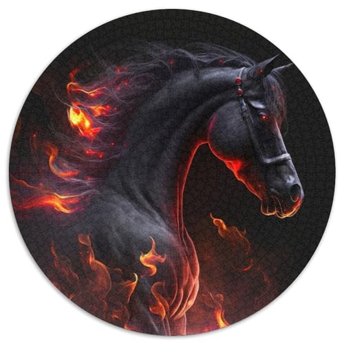 Black Flame Horse 1000 Teile Puzzle für Erwachsene, rundes Puzzle, 1000 Teile, kreatives Familienspiel & Heimdekoration, für Jugendliche, 67,5 x 67,5 cm von LiJianXXL