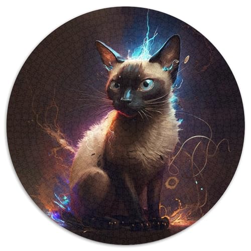 Fantasy-Puzzle für Erwachsene mit siamesischer Katze, 1000 Teile, rund, 1000 Teile, Schwierigkeitsgrad: Anfänger, ideal als Geburtstags, 67,5 x 67,5 cm von LiJianXXL
