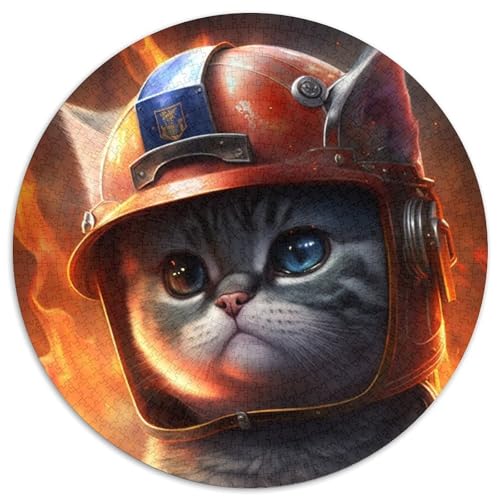 Feuerwehrkatze 1000 Teile Puzzle für Erwachsene, 1000-teiliges rundes Puzzle, Hochschwierigkeits-Puzzle für Teenager, 67,5 x 67,5 cm von LiJianXXL