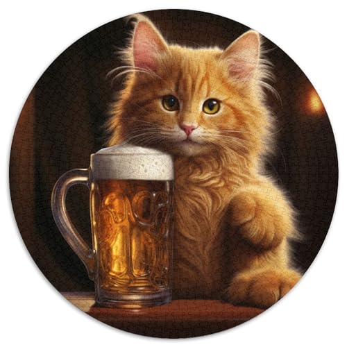 Katze trinkt Bier, 1000-teiliges Puzzle für Erwachsene, rundes Puzzle, 1000 Teile, kreatives Familienspiel und Heimdekoration, Teenager, 67,5 x 67,5 cm von LiJianXXL