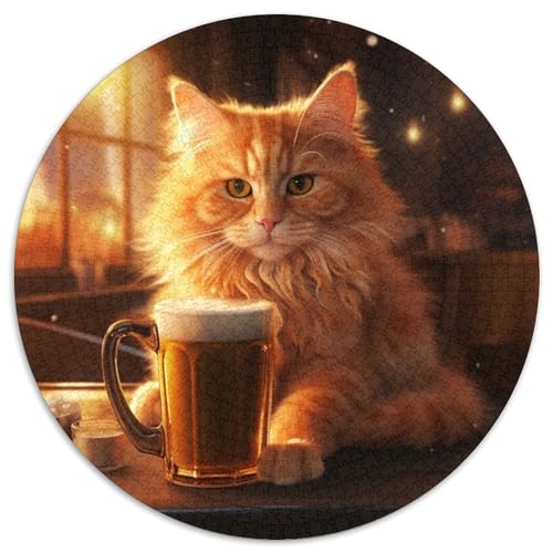 Katzen-Puzzle, Trinkbier für Erwachsene, 1000 Teile, rundes Puzzle, 1000 Teile, perfekt für Jugendliche und Heimdekoration, 67,5 x 67,5 cm von LiJianXXL
