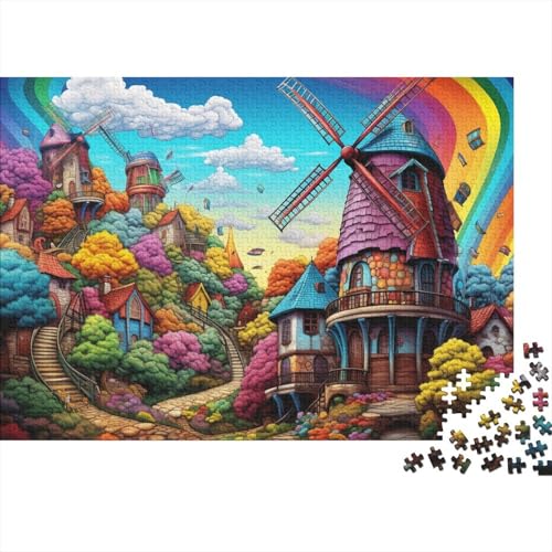 Puzzle mit 1000 Teilen, farbenfrohes Regenbogen-Windmühlenstadt-Puzzle für Erwachsene, Holzpuzzle, Heimdekoration, 50 x 75 cm Puzzle mit 1000 Teilen, farbenfrohes Regenbogen-Windmühlenstadt-Puzzle für Erwachsene, Holzpuzzle, Heimdekoration, 50 x 75 cm von LiJianXXL