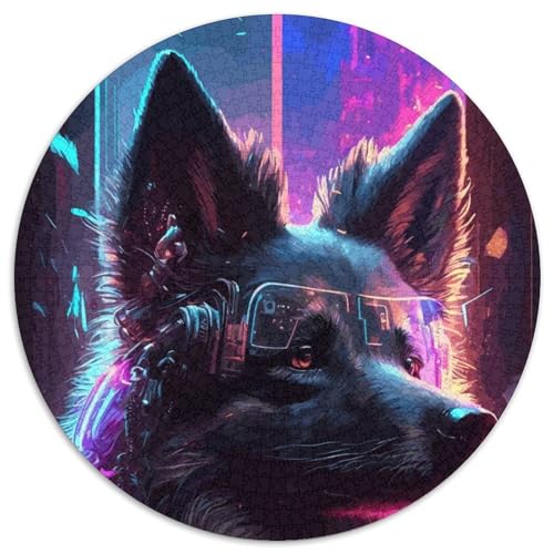 1000-teiliges Puzzle, Punk-Husky-Hund, rund, 1000 Teile, für Erwachsene, DIY-Dekoration, Gehirn-Herausforderung, für Erwachsene, Familie, 67,5 x 67,5 cm von LiJianXXR