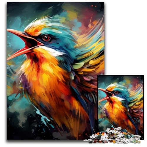 1000-teiliges Puzzle, farbenfrohes Kunst-Spatz-Holzpuzzle, anspruchsvolles Denkspiel, Familienaktivität, Heimdekoration, 50x75cm/19,68x29,52 Zoll von LiJianXXR