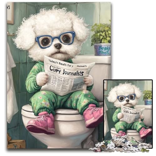 1000-teiliges Puzzle „Bichon Frise Go Toilet“, Papppuzzle, anspruchsvolles Denkspiel, Familienaktivität, Heimdekoration, 26x38cm/10,23x14,96 Zoll 1000-teiliges Puzzle „Bichon Frise Go Toilet“, Papppuzzle, anspruchsvolles Denkspiel, Familienaktivität, Heimdekoration, 26x38cm/10,23x14,96 Zoll von LiJianXXR