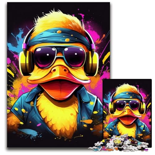 1000-teiliges Puzzle „Ente mit Kopfhörern“, Holzpuzzle, anspruchsvolles Denkspiel, Familienaktivität, Heimdekoration, 50x75cm/19,68x29,52 Zoll von LiJianXXR