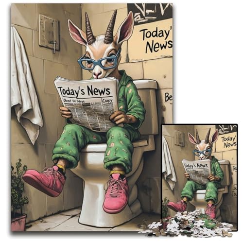 1000-teiliges Puzzle „Goat Go Toilet“, unmögliche Puzzles für Erwachsene, für Teenager und Familien, perfekte DIY-Dekoration und knifflige Herausforderung, 50x75cm/19,68x29,52 Zoll 1000-teiliges Puzzle „Goat Go Toilet“, unmögliche Puzzles für Erwachsene, für Teenager und Familien, perfekte DIY-Dekoration und knifflige Herausforderung, 50x75cm/19,68x29,52 Zoll von LiJianXXR
