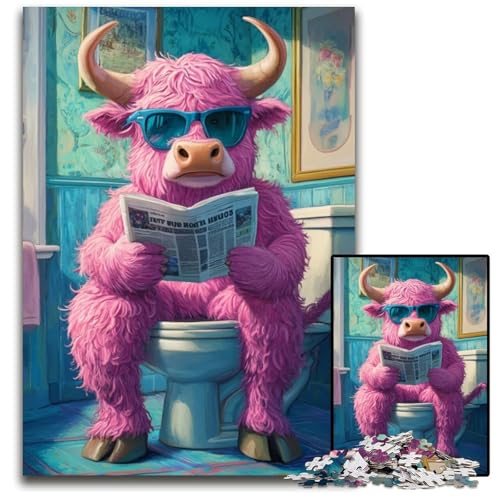 1000-teiliges Puzzle „Pink Yak Go Toilet“, unmögliche Puzzles für Erwachsene, für Teenager und Familien, perfekte DIY-Dekoration und knifflige Herausforderung, 26x38cm/10,23x14,96 Zoll von LiJianXXR