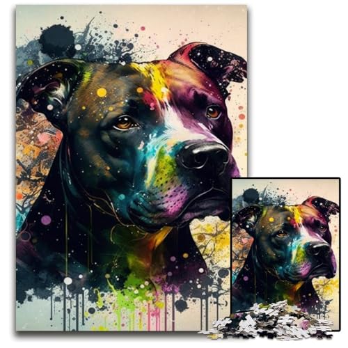 1000-teiliges Puzzle „Staffordshire Bull Terrier“ für Erwachsene. Anspruchsvolles Denkspiel für Teenager, Spaß für den Familienspieleabend, 50x75cm/19,68x29,52 Zoll von LiJianXXR
