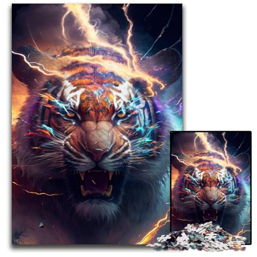 1000-teiliges Puzzle „Tiger“, Holzpuzzle, anspruchsvolles Denkspiel, Familienaktivität, Heimdekoration, 50x75cm/19,68x29,52 Zoll von LiJianXXR