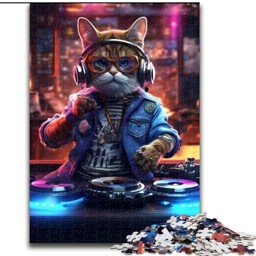 1000-teiliges Puzzle Cat DJ aus Holz, Kinder ab 14 Jahren, 50x75cm, Denkspiel für Teenager, Spieleabend mit der Familie von LiJianXXR
