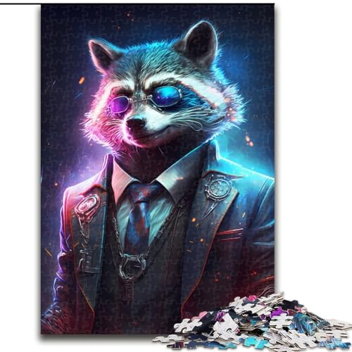 1000-teiliges Puzzle Gangster-Waschbär im Anzug, Puzzle aus Holz, anspruchsvolles Denkspiel für Teenager, Spaß für den Familienspielabend, 1000 Teile(50x75cm) von LiJianXXR