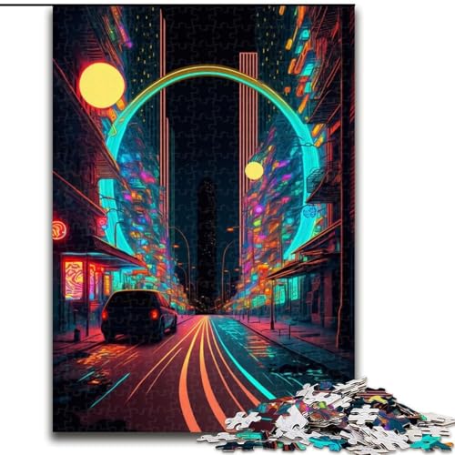 1000-teiliges Puzzle Neonlicht-Straßenpuzzle aus Holz, Geburtstage, Weihnachten, Halloween, Erntedankfest, Ostern, 1000 Teile(50x75cm) von LiJianXXR