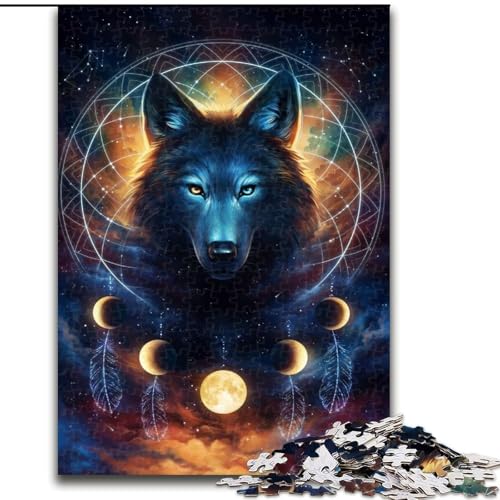 1000-teiliges Puzzle Traumfänger-Wolf, Puzzle aus Holz, anspruchsvolles Denkspiel für Teenager, Spaß für den Familienspielabend, 1000 Teile(50x75cm) von LiJianXXR