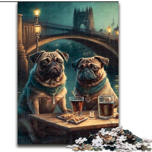 1000-teiliges Puzzle Trinkender Mops, Puzzle aus Karton, anspruchsvolles Denkspiel für Teenager, Spaß für den Familienspielabend, 1000 Teile(26x38cm) von LiJianXXR