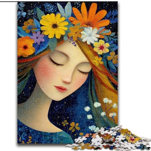 1000-teiliges Puzzle als Geschenk für Teenager, Blumenmädchen, anspruchsvolles Spiel und Familienspiel mit vollständig ineinandergreifenden, zufällig geformten Teilen (Größe 26x38cm) von LiJianXXR