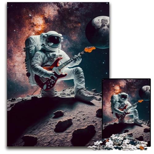 1000-teiliges Puzzle für Erwachsene, Astronaut spielt Gitarre, schwierige Puzzles für Erwachsene, perfekt für Familienspaß im Urlaub, 50x75cm/19,68x29,52 Zoll von LiJianXXR