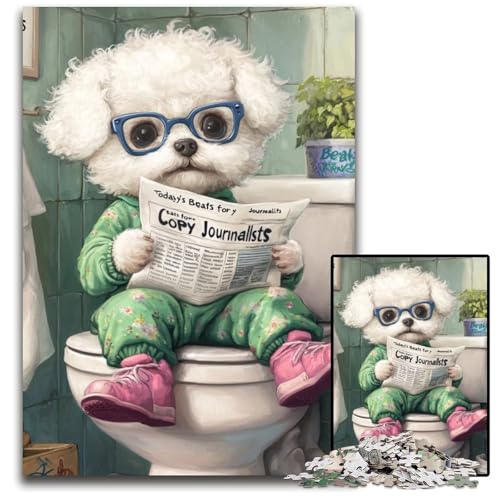 1000-teiliges Puzzle für Erwachsene, Bichon Frise Go Toilet, schwierige Puzzles für Erwachsene, perfekt für Familienspaß im Urlaub, 50x75cm/19,68x29,52 Zoll 1000-teiliges Puzzle für Erwachsene, Bichon Frise Go Toilet, schwierige Puzzles für Erwachsene, perfekt für Familienspaß im Urlaub, 50x75cm/19,68x29,52 Zoll von LiJianXXR