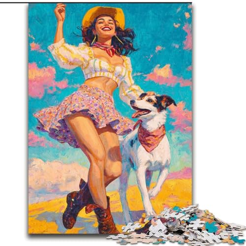 1000-teiliges Puzzle für Erwachsene, Cowgirl-Hund in Wildblumen, Lernspielzeug für Erwachsene, ganze Familie ab 14 Jahren (Größe 50x75cm) von LiJianXXR