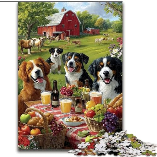 1000-teiliges Puzzle für Erwachsene, Hunde auf einem Picknick, Lernspielzeug für Kinder ab 14 Jahren, ganze Familie (Größe 26x38cm) von LiJianXXR