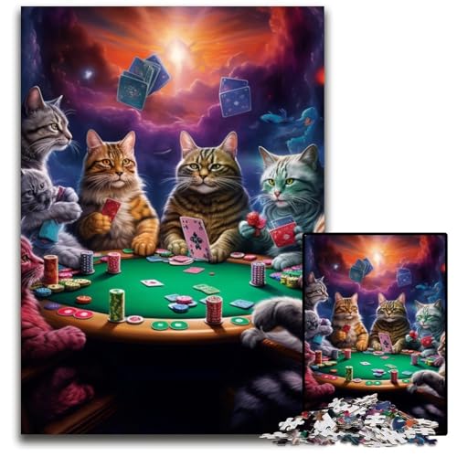 1000-teiliges Puzzle für Erwachsene, Katzen Spielen Poker, Papppuzzle, Heimaktivität für Feiertage, Geburtstage und Familienspieleabende, 26x38cm/10,23x14,96 Zoll von LiJianXXR