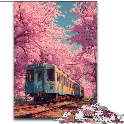 1000-teiliges Puzzle für Erwachsene, Kirschblütenzug, Lernspielzeug für Erwachsene, ganze Familie ab 14 Jahren (Größe 26x38cm) von LiJianXXR